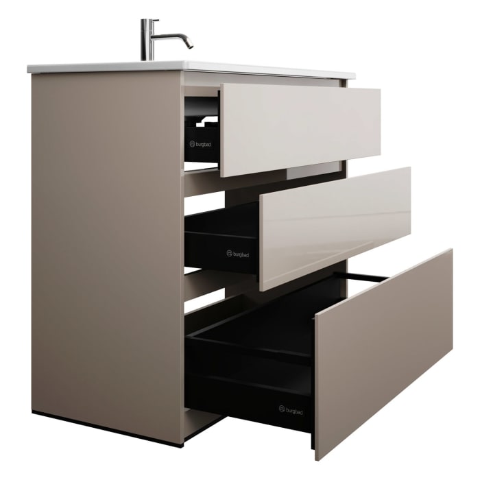 burgbad Lin20 Waschtischunterschrank mit Keramik-Waschtisch 103 cm, 3 Auszüge, links