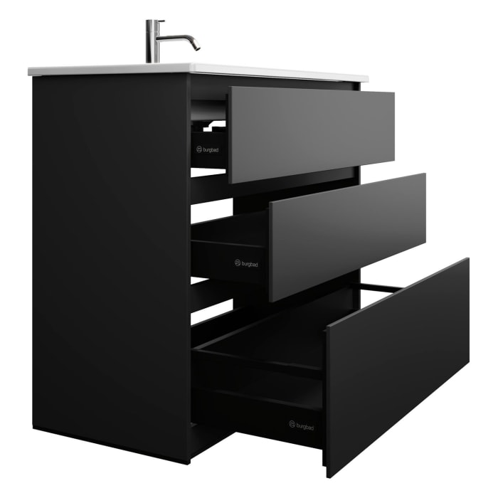 burgbad Lin20 Waschtischunterschrank mit Keramik-Waschtisch 103 cm, 3 Auszüge, links