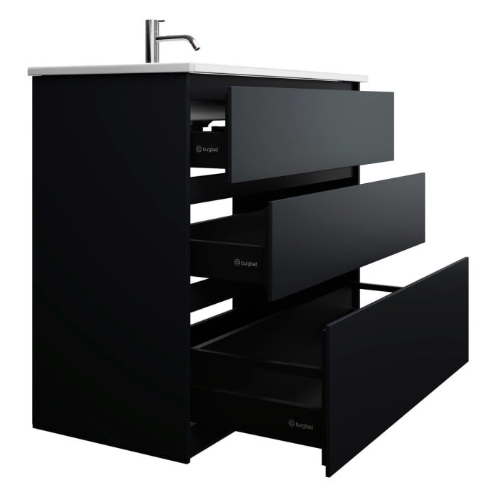 burgbad Lin20 Waschtischunterschrank mit Keramik-Waschtisch 103 cm, 3 Auszüge, links