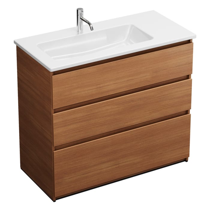 burgbad Lin20 Waschtischunterschrank mit Keramik-Waschtisch 103 cm, 3 Auszüge, links