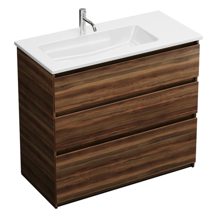 burgbad Lin20 Waschtischunterschrank mit Keramik-Waschtisch 103 cm, 3 Auszüge, links