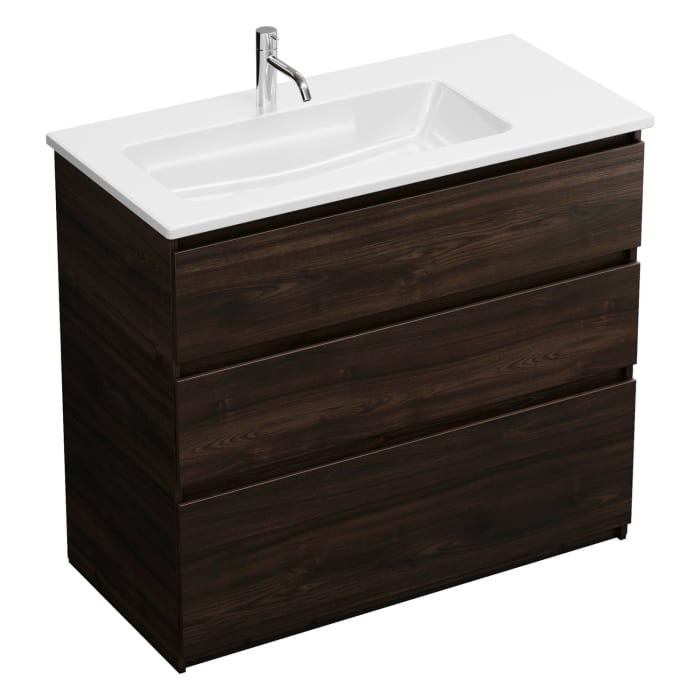 burgbad Lin20 Waschtischunterschrank mit Keramik-Waschtisch 103 cm, 3 Auszüge, links