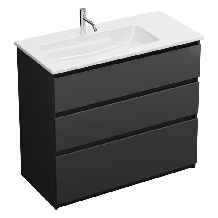 burgbad Lin20 Waschtischunterschrank mit Keramik-Waschtisch 103 cm, 3 Auszüge, links