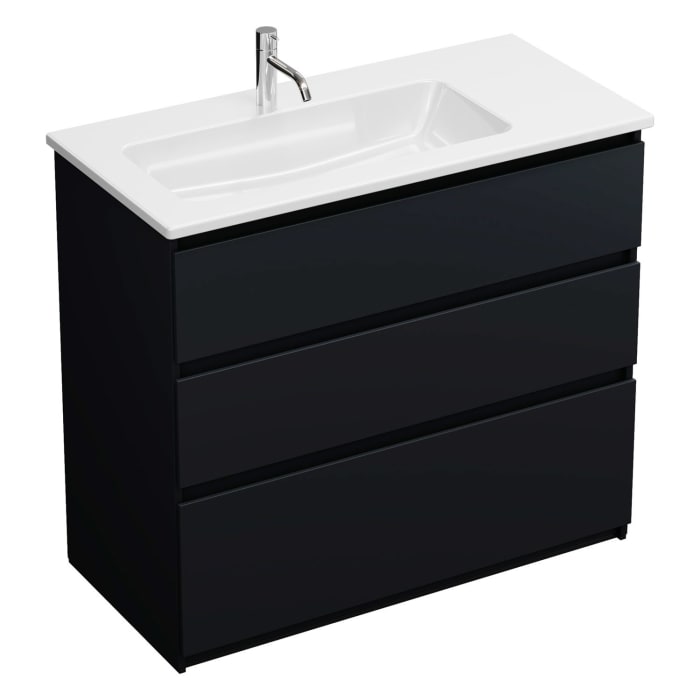 burgbad Lin20 Waschtischunterschrank mit Keramik-Waschtisch 103 cm, 3 Auszüge, links