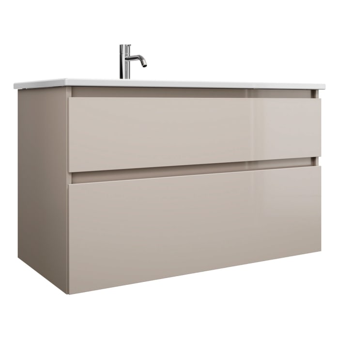 burgbad Lin20 Waschtischunterschrank mit Keramik-Waschtisch 103 cm, 2 Auszüge, links