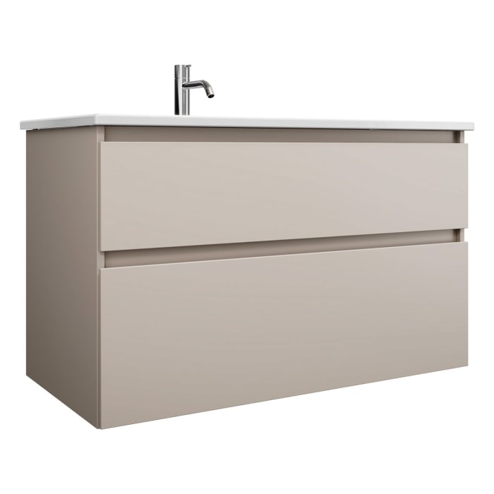 burgbad Lin20 Waschtischunterschrank mit Keramik-Waschtisch 103 cm, 2 Auszüge, links