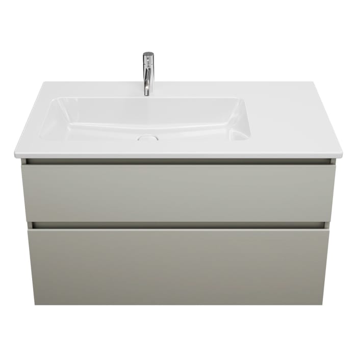 burgbad Lin20 Waschtischunterschrank mit Keramik-Waschtisch 103 cm, 2 Auszüge, links