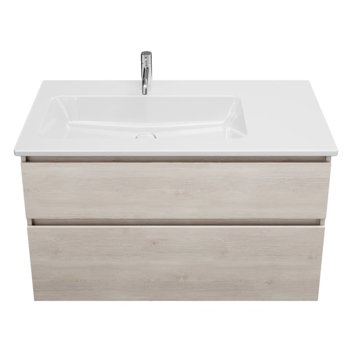 burgbad Lin20 Waschtischunterschrank mit Keramik-Waschtisch 103 cm, 2 Auszüge, links