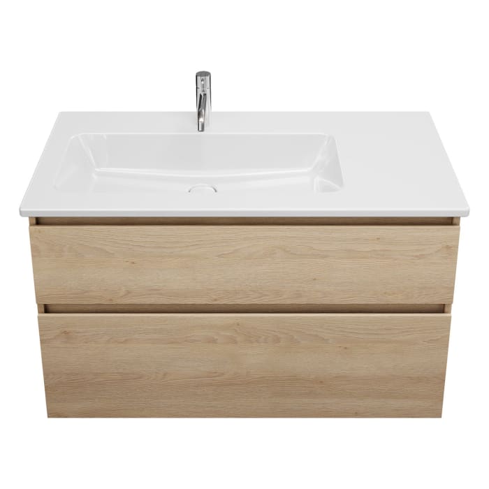 burgbad Lin20 Waschtischunterschrank mit Keramik-Waschtisch 103 cm, 2 Auszüge, links