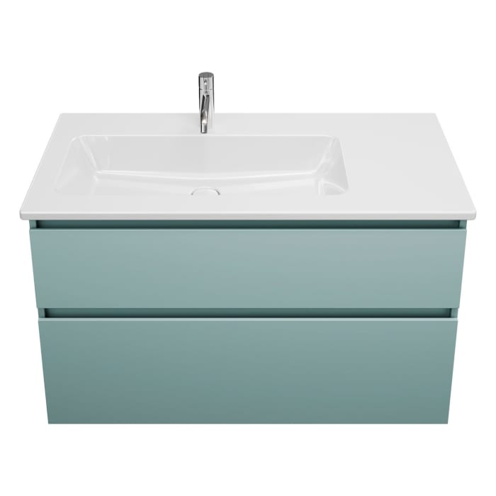 burgbad Lin20 Waschtischunterschrank mit Keramik-Waschtisch 103 cm, 2 Auszüge, links