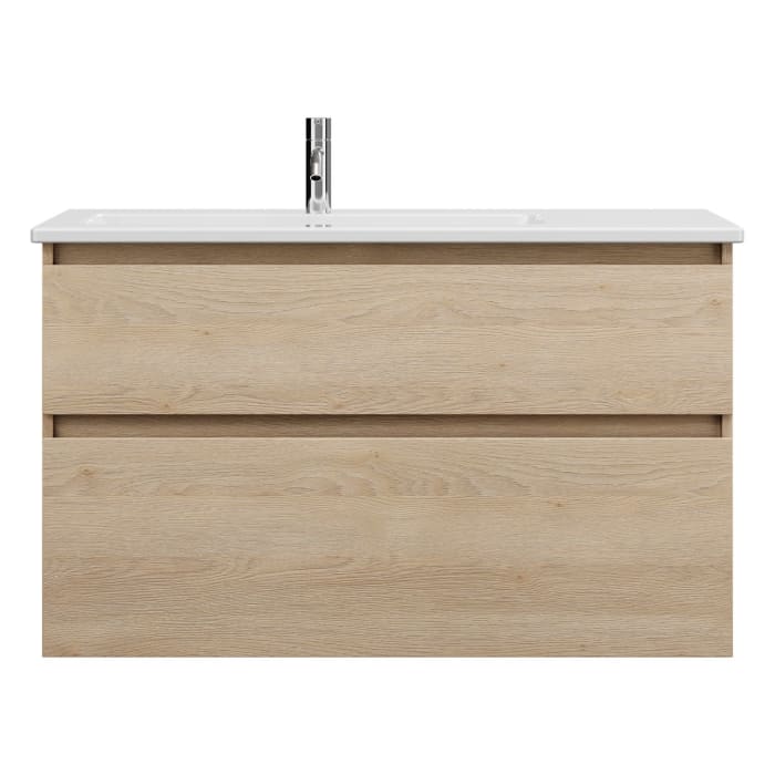 burgbad Lin20 Waschtischunterschrank mit Keramik-Waschtisch 103 cm, 2 Auszüge, links