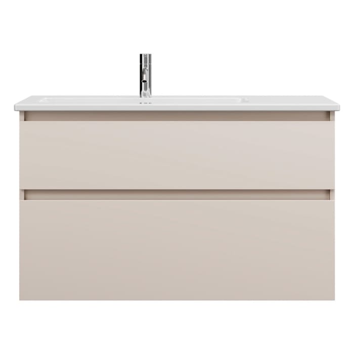 burgbad Lin20 Waschtischunterschrank mit Keramik-Waschtisch 103 cm, 2 Auszüge, links