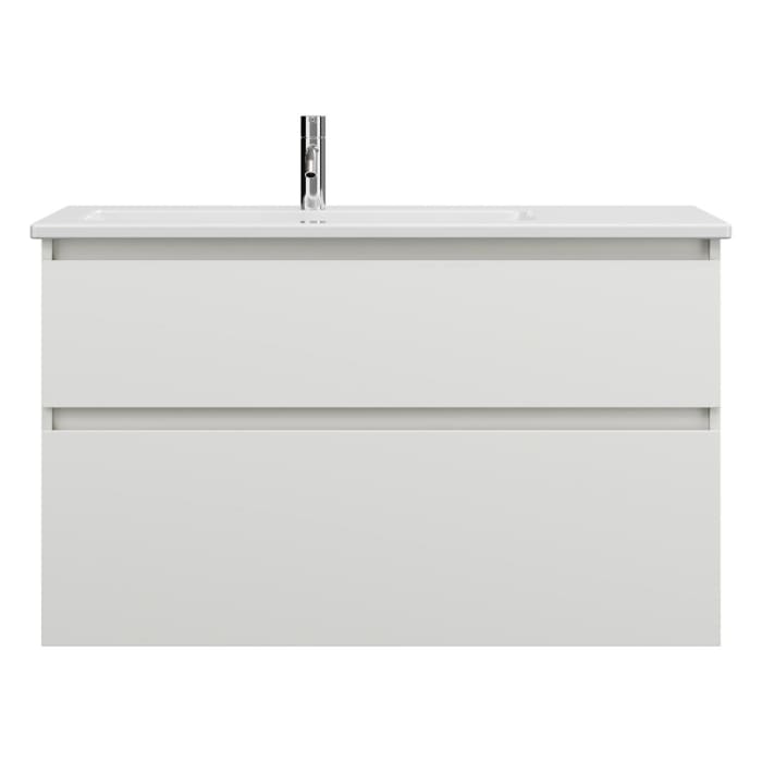 burgbad Lin20 Waschtischunterschrank mit Keramik-Waschtisch 103 cm, 2 Auszüge, links