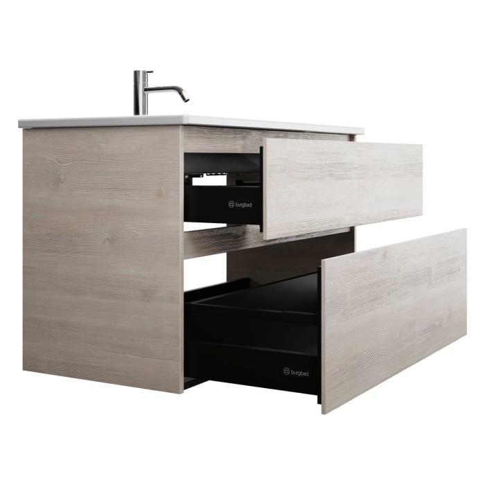 burgbad Lin20 Waschtischunterschrank mit Keramik-Waschtisch 103 cm, 2 Auszüge, links