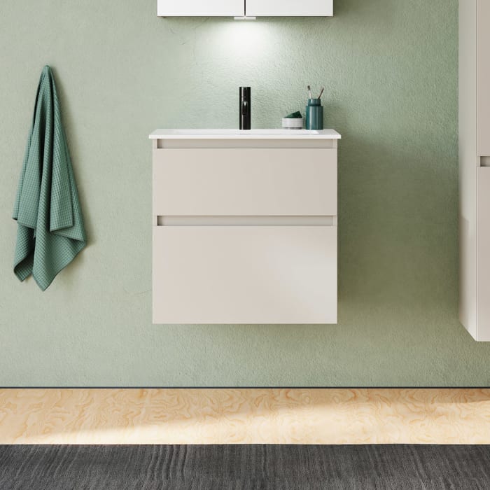 burgbad Lin20 Waschtischunterschrank mit Mineralguss-Waschtisch 62 cm, 2 Auszüge