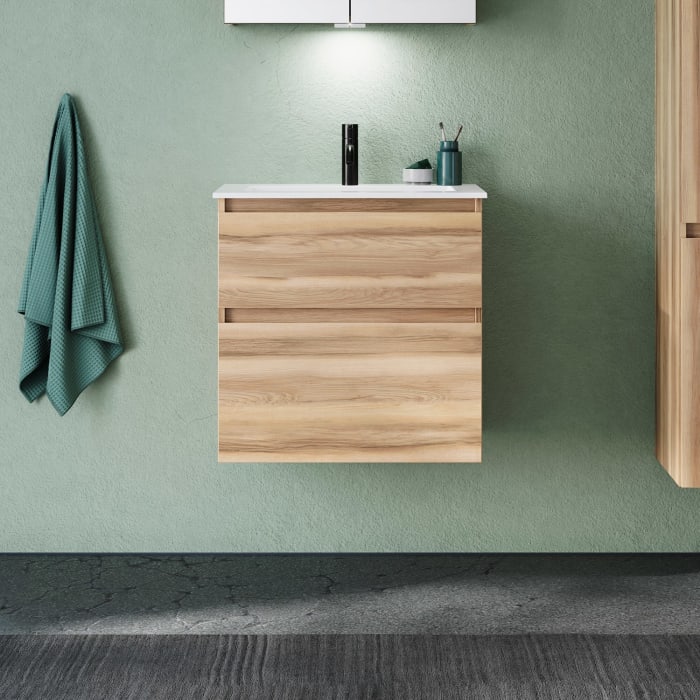 burgbad Lin20 Waschtischunterschrank mit Mineralguss-Waschtisch 62 cm, 2 Auszüge