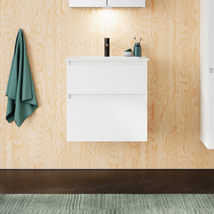 burgbad Lin20 Waschtischunterschrank mit Mineralguss-Waschtisch 62 cm, 2 Auszüge