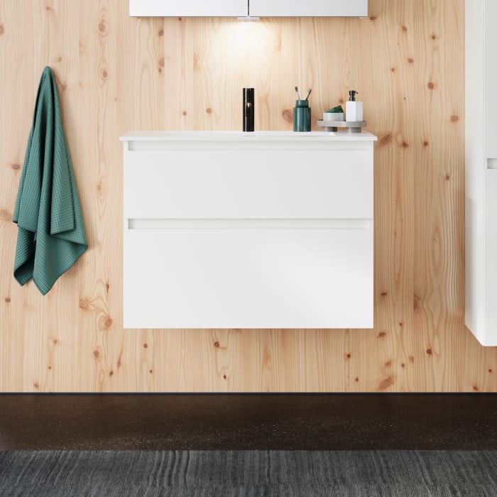 burgbad Lin20 Waschtischunterschrank mit Mineralguss-Waschtisch 82 cm, 2 Auszüge