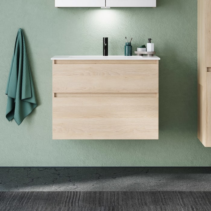 burgbad Lin20 Waschtischunterschrank mit Mineralguss-Waschtisch 82 cm, 2 Auszüge