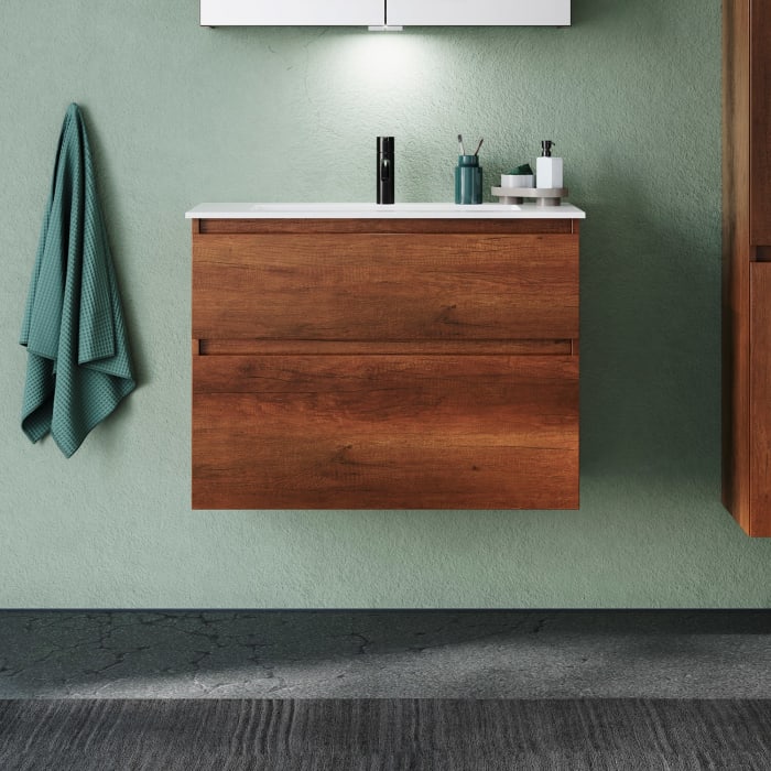 burgbad Lin20 Waschtischunterschrank mit Mineralguss-Waschtisch 82 cm, 2 Auszüge