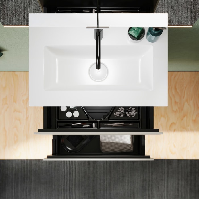 burgbad Lin20 Waschtischunterschrank mit Mineralguss-Waschtisch 62 cm, 2 Auszüge