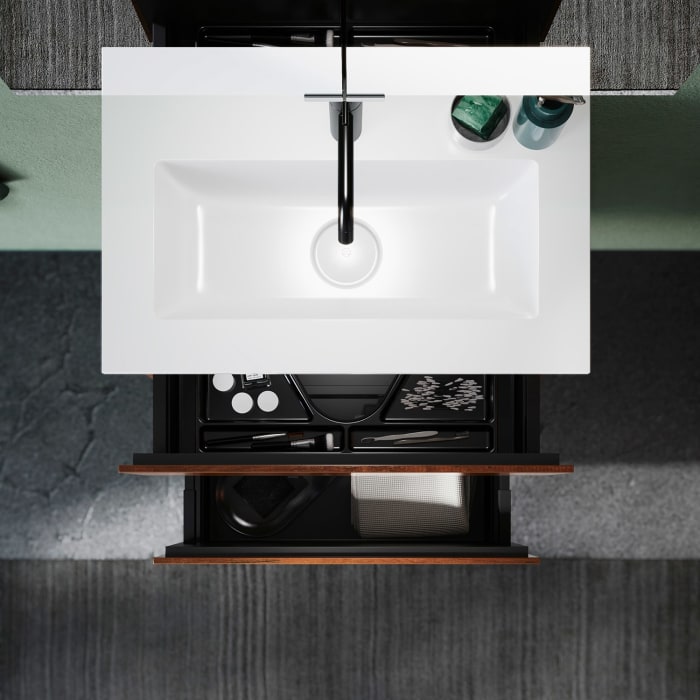 burgbad Lin20 Waschtischunterschrank mit Mineralguss-Waschtisch 62 cm, 2 Auszüge