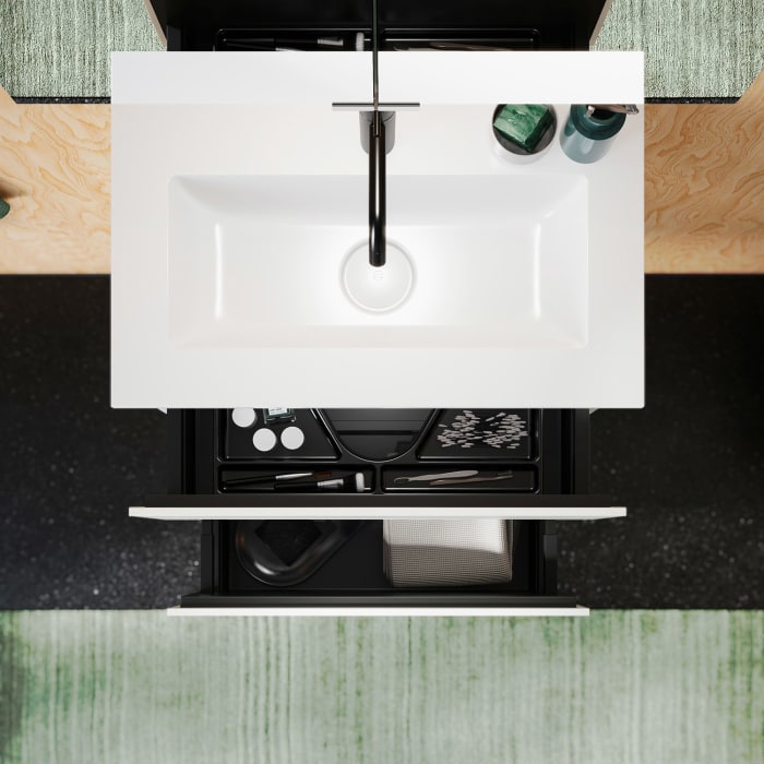 burgbad Lin20 Waschtischunterschrank mit Mineralguss-Waschtisch 62 cm, 2 Auszüge