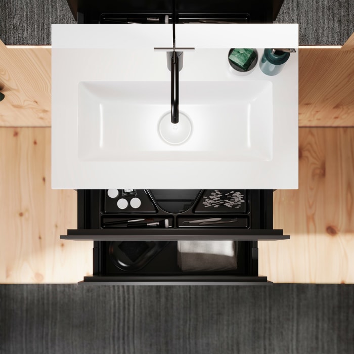 burgbad Lin20 Waschtischunterschrank mit Mineralguss-Waschtisch 62 cm, 2 Auszüge