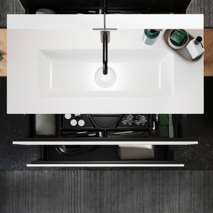 burgbad Lin20 Waschtischunterschrank mit Mineralguss-Waschtisch 82 cm, 2 Auszüge