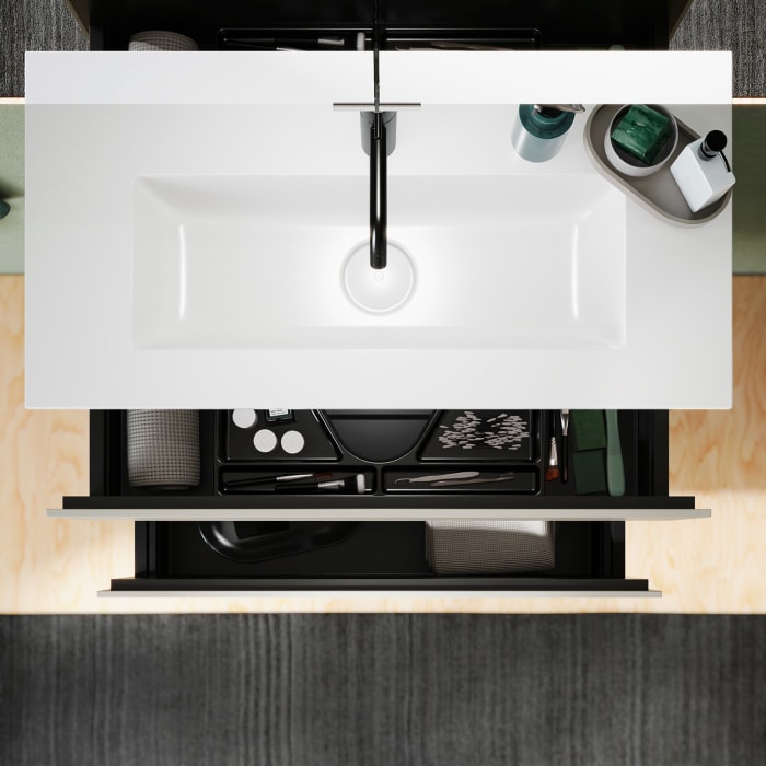 burgbad Lin20 Waschtischunterschrank mit Mineralguss-Waschtisch 82 cm, 2 Auszüge