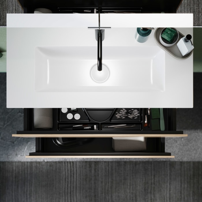 burgbad Lin20 Waschtischunterschrank mit Mineralguss-Waschtisch 82 cm, 2 Auszüge