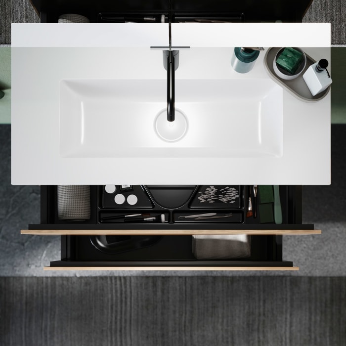 burgbad Lin20 Waschtischunterschrank mit Mineralguss-Waschtisch 82 cm, 2 Auszüge