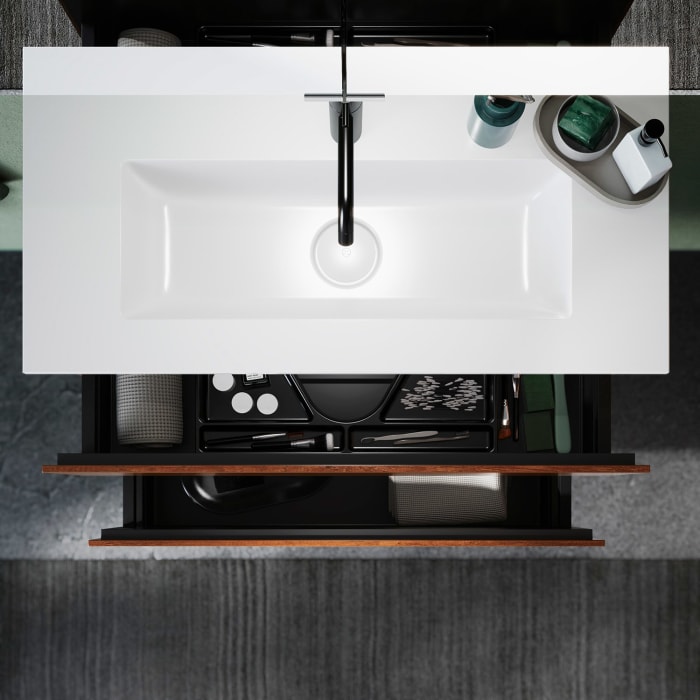 burgbad Lin20 Waschtischunterschrank mit Mineralguss-Waschtisch 82 cm, 2 Auszüge