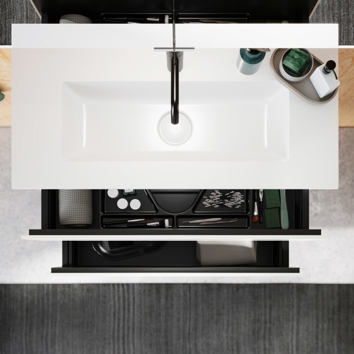 burgbad Lin20 Waschtischunterschrank mit Mineralguss-Waschtisch 82 cm, 2 Auszüge