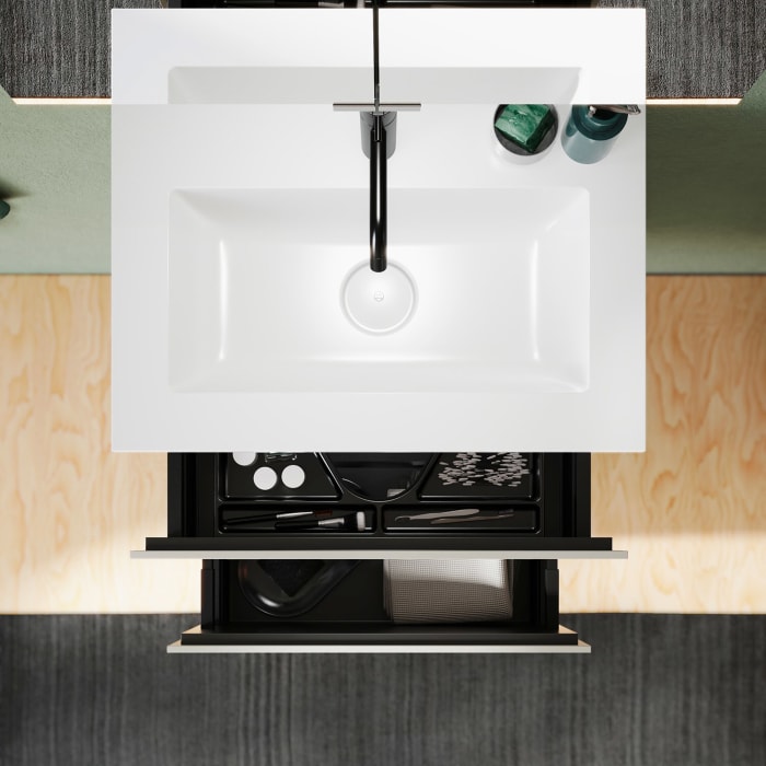 burgbad Lin20 Waschtischunterschrank mit Mineralguss-Waschtisch 62 cm, 2 Auszüge