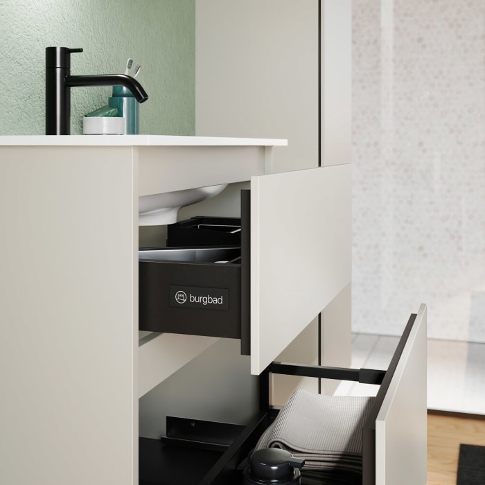 burgbad Lin20 Waschtischunterschrank mit Mineralguss-Waschtisch 62 cm, 2 Auszüge