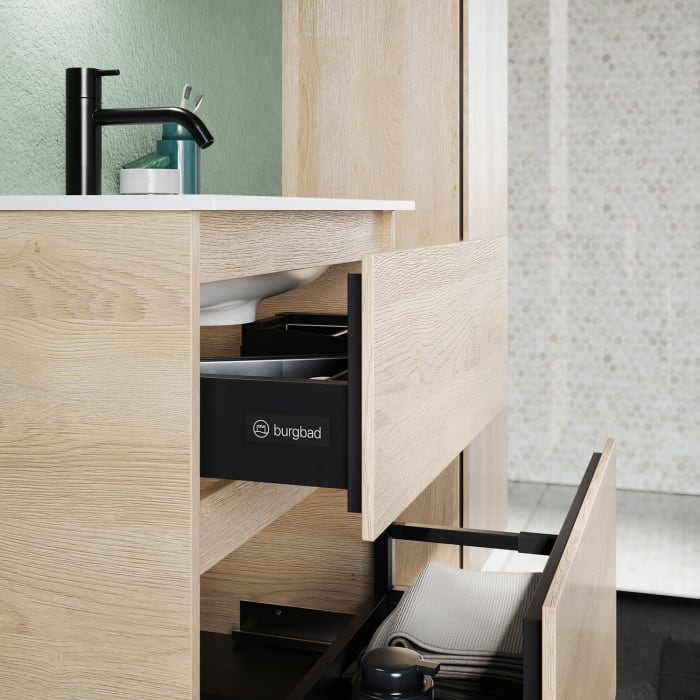 burgbad Lin20 Waschtischunterschrank mit Mineralguss-Waschtisch 62 cm, 2 Auszüge