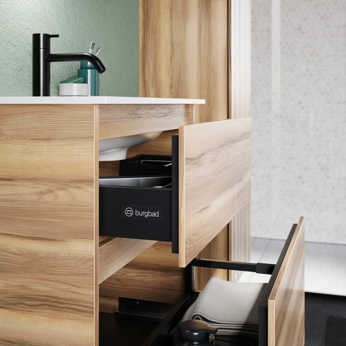 burgbad Lin20 Waschtischunterschrank mit Mineralguss-Waschtisch 62 cm, 2 Auszüge