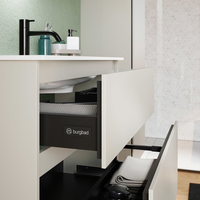 burgbad Lin20 Waschtischunterschrank mit Mineralguss-Waschtisch 82 cm, 2 Auszüge