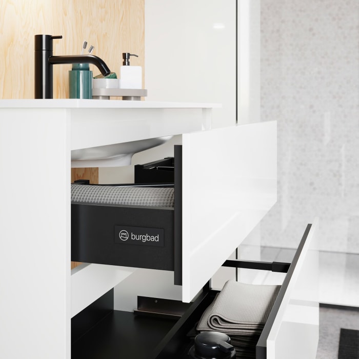 burgbad Lin20 Waschtischunterschrank mit Mineralguss-Waschtisch 82 cm, 2 Auszüge