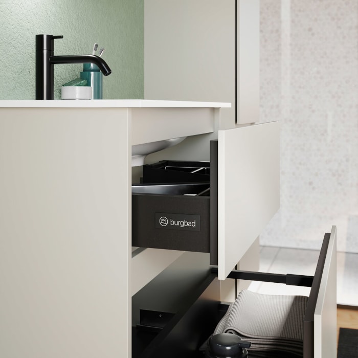 burgbad Lin20 Waschtischunterschrank mit Mineralguss-Waschtisch 62 cm, 2 Auszüge