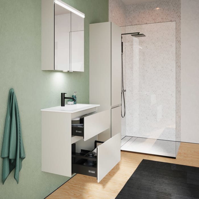 burgbad Lin20 Waschtischunterschrank mit Mineralguss-Waschtisch 62 cm, 2 Auszüge