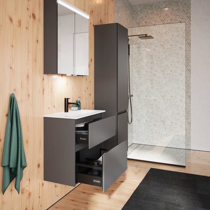 burgbad Lin20 Waschtischunterschrank mit Mineralguss-Waschtisch 62 cm, 2 Auszüge