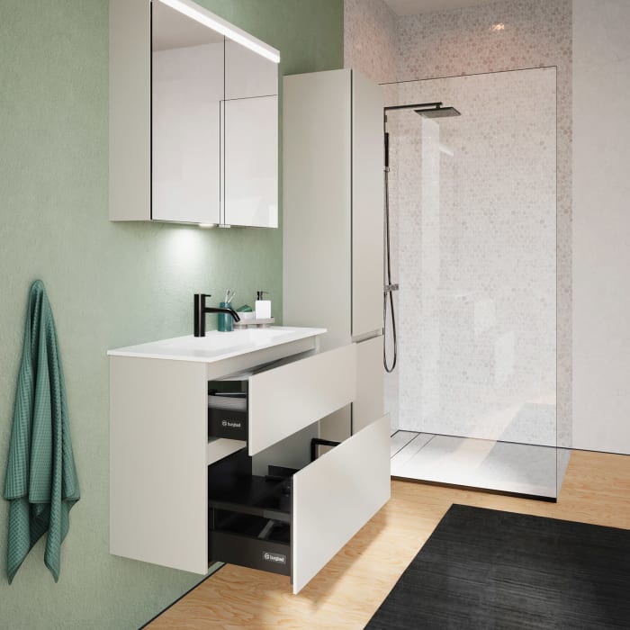 burgbad Lin20 Waschtischunterschrank mit Mineralguss-Waschtisch 82 cm, 2 Auszüge