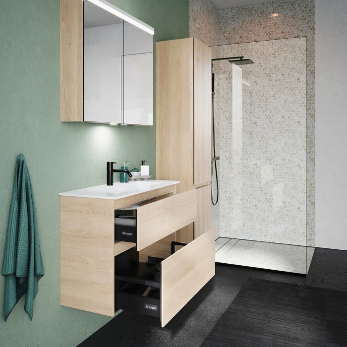 burgbad Lin20 Waschtischunterschrank mit Mineralguss-Waschtisch 82 cm, 2 Auszüge