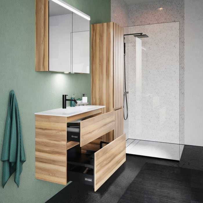 burgbad Lin20 Waschtischunterschrank mit Mineralguss-Waschtisch 82 cm, 2 Auszüge