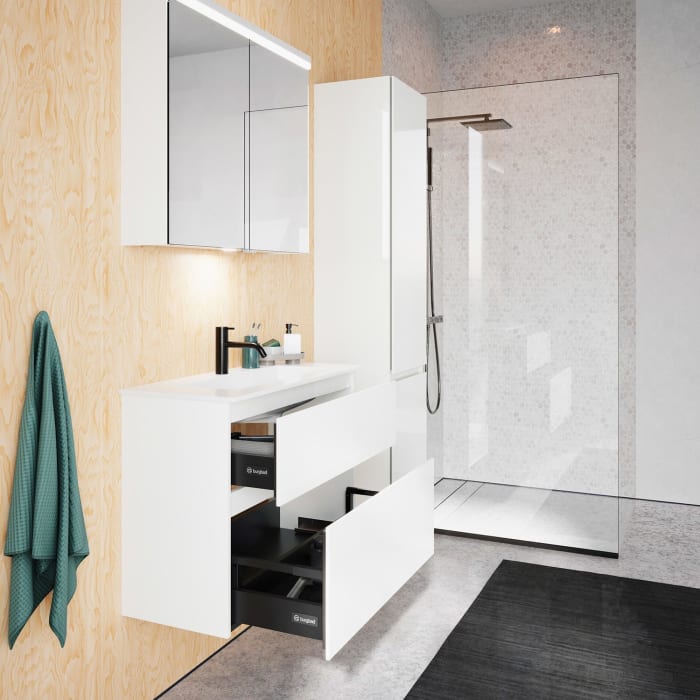 burgbad Lin20 Waschtischunterschrank mit Mineralguss-Waschtisch 82 cm, 2 Auszüge