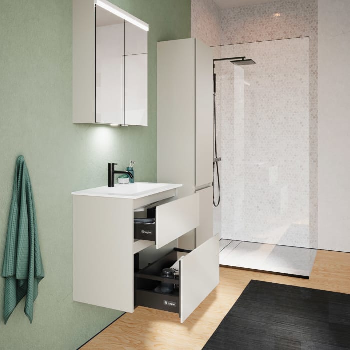 burgbad Lin20 Waschtischunterschrank mit Mineralguss-Waschtisch 62 cm, 2 Auszüge