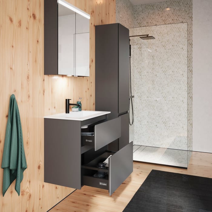 burgbad Lin20 Waschtischunterschrank mit Mineralguss-Waschtisch 62 cm, 2 Auszüge