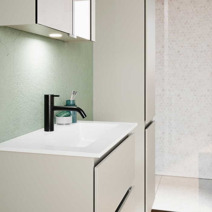 burgbad Lin20 Waschtischunterschrank mit Mineralguss-Waschtisch 62 cm, 2 Auszüge